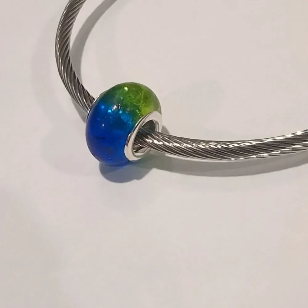 Silver Two Tone Green and Blue Charm for Pandora‎ Style Bracelet
